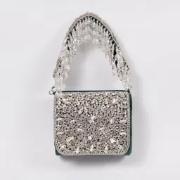 THE TAN CLAN Green Embellished Clutch Bag with Detachable Handle image 3