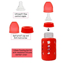 The Little Lookers Set Of 2 Pink & Red Borosilicate Feeding Bottle With Anti Colic Nipple image 2