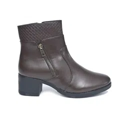 Alleviater Women Leather Casual Block-Heeled High Top Regular Boots image 3