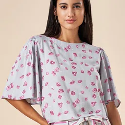 AKKRITI BY PANTALOONS Blue Floral Print Flared Sleeve Top image 3