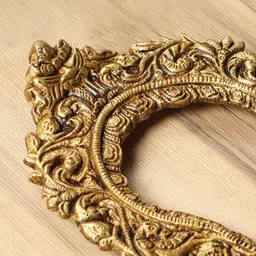 Two Moustaches Yellow Ethnic Carved Peacock Design Prabhavali Frame Brass Wall Hanging image 3