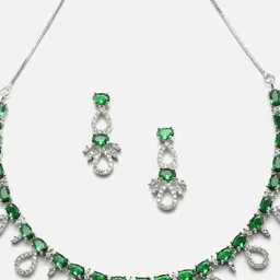 ZENEME Rhodium-Plated Stone-Studded Jewellery Set image 2