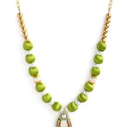 AKSHARA Gold-Plated Green & White Stone-Studded & Beaded Silk Thread Jewellery Set image 2