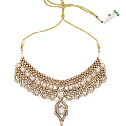 ANIKAS CREATION Gold-Plated Pearls & Stones Studded Jewellery Set image 4