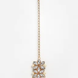 Kennice Gold-Plated Stones-Studded & Beaded Jewellery Set With Maang Tika image 3