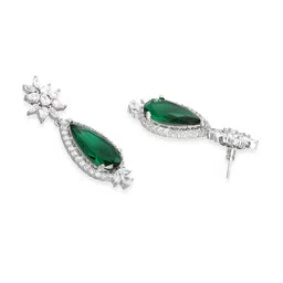Rubans Premium Rhodium Plated AAA Cubic Zirconia & Emerald Studded Necklace Set image 5