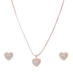 AMI Rose Gold-Plated CZ-Studded Contemporary Heart Jewellery Set image 3