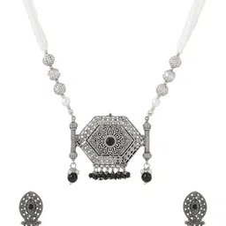 Yellow Chimes Silver-Plated Oxidised Beaded Jewellery Set image 5