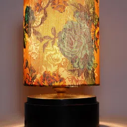 foziq Brown & Mustard Floral Printed Wooden Table Lamps image 2