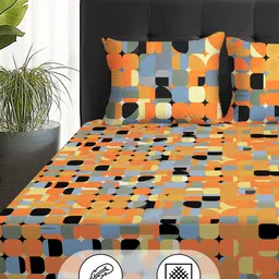 Story@home Arena Rust & Purple Printed 180 TC Queen Bedsheet & 2 Pillow Covers image 3