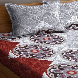 Arrabi Grey & Maroon Ethnic Motifs 300 TC King Bedsheet with 2 Pillow Covers image 3