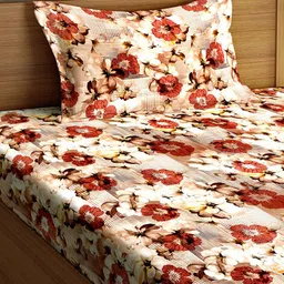 Arrabi Multicoloured Floral 300 TC Single Bedsheet with 1 Pillow Covers image 5
