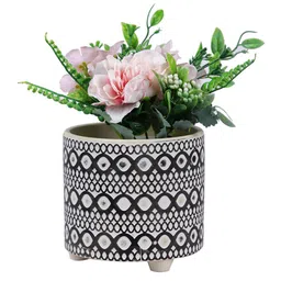 TAYHAA Black & White Swirl and Geometric Printed Ceramic Planter image 2