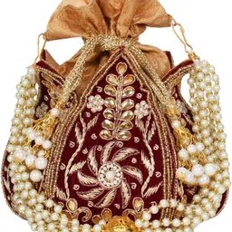 anekaant Women Maroon, Gold Potli image 2