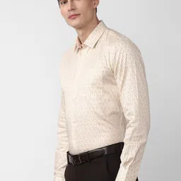 Peter England Men Cream-Coloured Slim Fit Printed Formal Shirt image 4