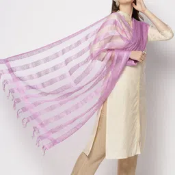 dupatta bazaar Organza Striped Purple Women Dupatta-picture-12