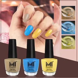 MI FASHION Vernis A Ongles Bang On Shine Pack Of 3 Nail Polish 12ml each - Nude, Ocean Blue, Yellow-image-100