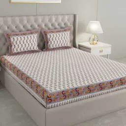 patricko Brown Traditional 600 Tc Cotton Double King Sized Bedsheet With 2 Pillow Covers-picture-24