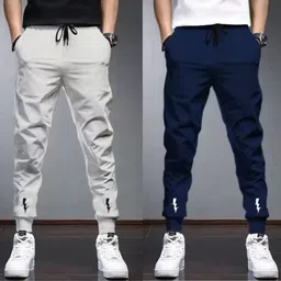 riksaw Pack of 2 Men Chevron/Zig Zag Grey, Dark Blue Track Pants-picture-20
