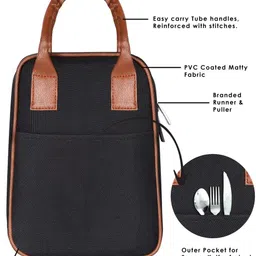 dgools Black-Tan Faux Leather & Linen PVC Cotted Fabric Insulated Tiffin bag DG-TB05 Lunch Bag image 2