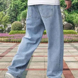 hoker Men Loose Fit Mid Rise Light Blue Jeans image 2