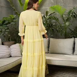 tisvara Women Fit and Flare Yellow Maxi/Full Length Dress image 2