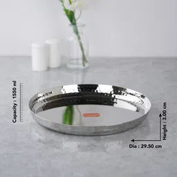 sumeet S.S Handcrafted Hammered Texture Heavy Gauge Mirror Finish Dinner Plate, 29.5cm Dinner Plate image 4