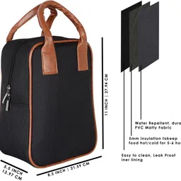 dgools Black-Tan Faux Leather & Linen PVC Cotted Fabric Insulated Tiffin bag DG-TB05 Lunch Bag image 3