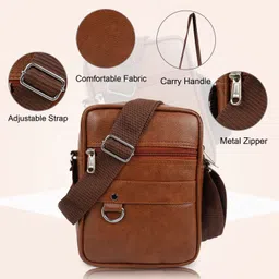 zipcraze Tan Men Sling Bag Mini Cube Sling Bag for Men Cross body Mobile Side Bags Travel Chest Bags image 5