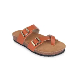 ELLE Women Tan Ergonomic Toe-Loop Buckle Sandals image 3