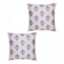 MEZPOSH White & Gold-Toned Set Of 2 Ethnic Motifs Embroidered Square Cushion Covers image 2
