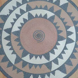 BELLA TRUE Grey & Beige Geometric Printed Round Cotton Dhurrie image 4