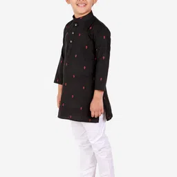Pro-Ethic STYLE DEVELOPER Boys Black Ethnic Motifs Embroidered Pure Cotton Kurta with Pyjamas image 5