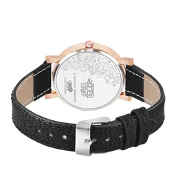SWADESI STUFF Women Black Printed Dial & Black Leather Straps Analogue Watch FLOWER BLACK image 3