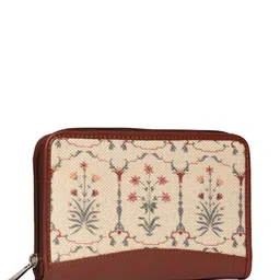 ZOUK Women White & Cream-Coloured Floral Printed Zip Around Wallet image 3