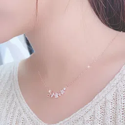 Jewels Galaxy Rose Gold-Plated AD-Studded Bow-Tie Themed Pendant With Chain image 2