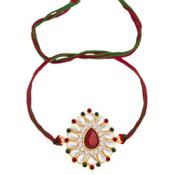 Sukkhi Rakhi Unisex White & Red Stone-Studded Rakhi With Roli Chawal & Greeting Card image 4