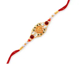 Sukkhi Rakhi Men Gold-Plated Red & White Stone-Studded Beaded Rakhi With Roli Chawal & Greeting Card image 3