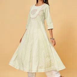RANGMANCH BY PANTALOONS Ethnic Motifs Printed Sequinned Cotton Anarkali Kurta-image-10