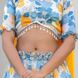 HOUSE OF JAMOTI Floral Printed Beads Beaded Stones Studded Lehenga Set With Dupatta image 5