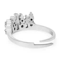 AMI Silver-Plated White CZ-Studded Adjustable Finger Ring image 5