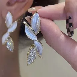 Krelin Zircon Studded Leaf Shaped Drop Earrings image 3