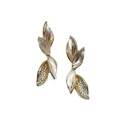 Krelin Gold-Plated Enamelled Zircon Studded Leaf Shaped Drop Earrings image 3