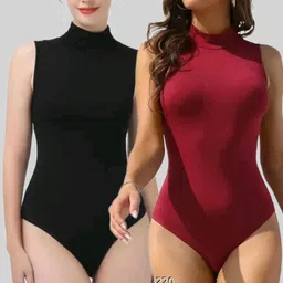 trendy era Solid Women Black, Maroon Swimsuit-picture-13