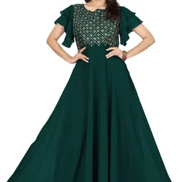 bosaru Embroidered Georgette Stitched Straight Gown-picture-18