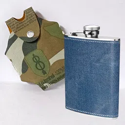 nexshop ™HP-1155 Blue 8oz- Flask With Jungle Print Button Cover Print Best Quality Stainless Steel Hip Flask image 4