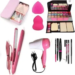 shunfi MAKEUP KIT,7 BRUSH,DRYER,STRAIGHTENER,PUFFs,KAJAL,EYELINER,7in1 Combo-picture-17