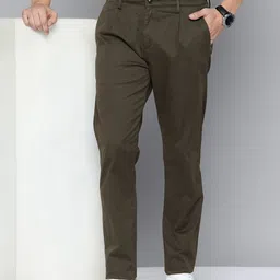 flying machine Men Slim Fit Green Cotton Blend Trousers-picture-12