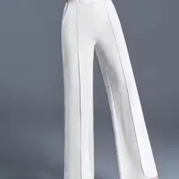 mymuni Women Regular Fit White Cotton Blend Trousers image 4