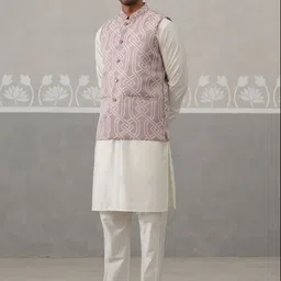 jompers Men Silk Blend Kurta Pyjama Ethnic Jacket Set image 4